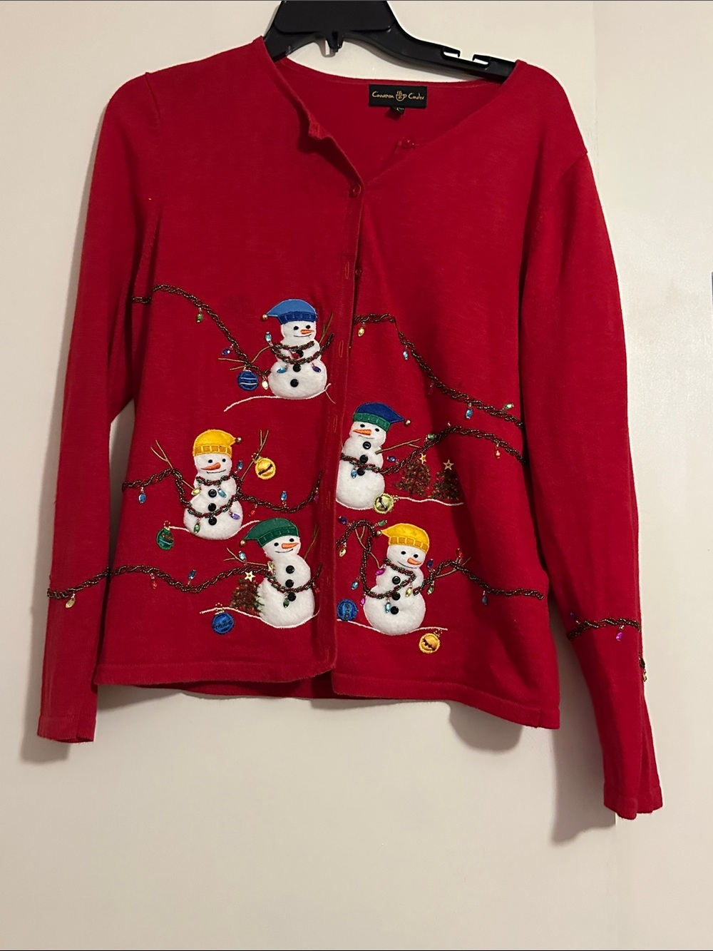 Festive Red Snowman Cardigan Sweater -